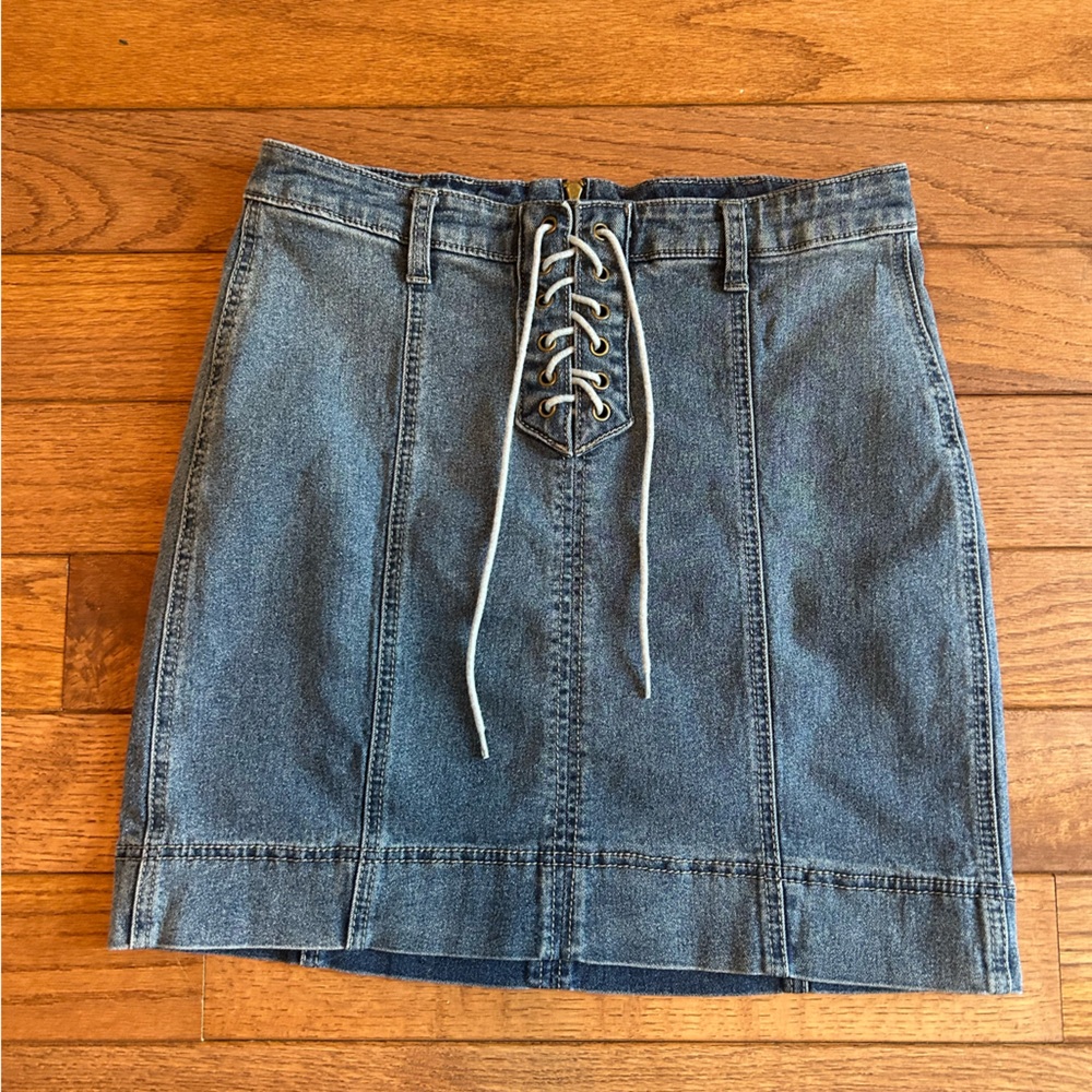 Denim lace up corset skirt